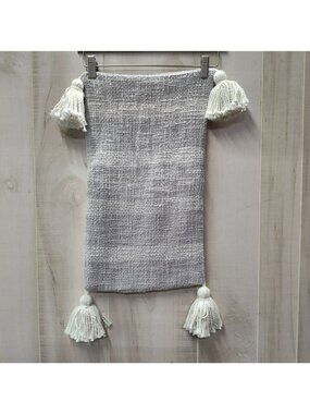 Tassel Stripe Pillow Cover 12x21 Gray & White 100% Cotton By West Elm